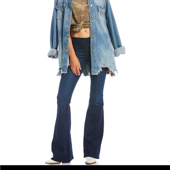 Free People Gummy Flared Leg Mid Rise Pull On Stretch Jeans - Picture 3 of 8